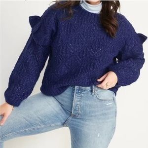 Pointelle- Ruffle Sleeve Sweater